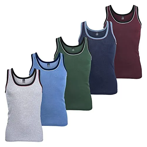 MT Herren Melange Tank-Top 5er Pack - Baumwoll Feinripp Unterhemden - Praktisches 5er Pack ärmelloser Tank Tops aus hautfreundlicher Baumwolle. Strapazierfähig und pflegeleicht, ideal für Beruf und Freizeit. Zeitloser Melange-Look mit Kontrastabschlüssen, für hohen Tragekomfort.