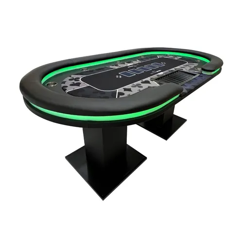 HOME DELUXE Spieltisch LED Pokertisch FLUSH - Poker Tisch mit LED Beleuchtung, ideal für Casino-Abende und Poker-Turniere, Maße: 213 x 106 x 78 cm, ab 18 Jahren geeignet.