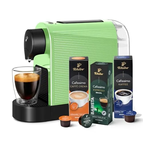 Tchibo Cafissimo „Pure plus“ Kaffeemaschine - 1-Tassen-Kaffeemaschinen mit 30 GRATIS Kapseln, energiesparend und ideal für jeden Platz – perfekt für Caffè Crema, Espresso und Kaffee auf Knopfdruck!