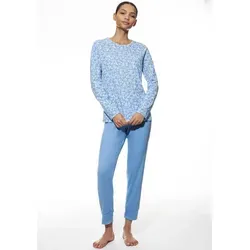 Mey Nachtwäsche Serie Flower Meadow Schlafanzug für Damen - Blue Silk XL (44) - Schlafanzüge für Damen mit floralem Print, 2-teilig für optimalen Komfort und stilvolles Design, ideal für entspannte Nächte.