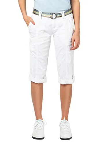 Fresh Made Damen Caprihose mit buntem Gürtel - Sommerhose in Weiß XL - Bequeme Caprihose aus 98% Baumwolle mit buntem Gürtel, ideal für den Sommer. Perfekte Passform in Größe XL und praktische Eingrifftaschen für einen lässigen Look.