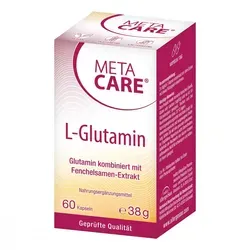 Meta Care L-Glutamin Kapseln 36 g - Nährstoffe: Vegane Nahrungsergänzung mit L-Glutamin und Fenchelsamen-Extrakt, ideal für die Unterstützung der Muskulatur und des Immunsystems, gluten- und laktosefrei.