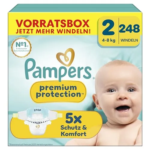 Pampers Premium Protection Größe 2, 248 Windeln, 4kg-8kg, unser Nr. 1 Haut- und Auslaufschutz