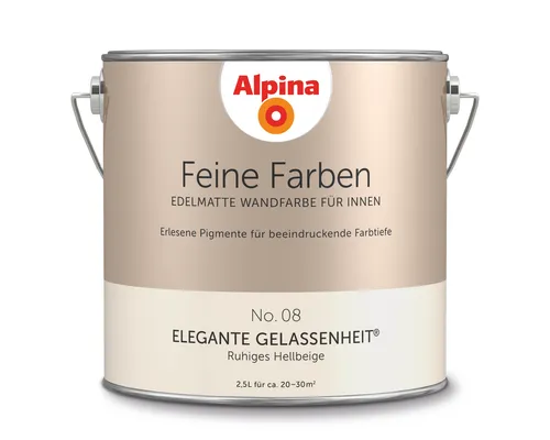Alpina Feine Farben No. 08 Elegante Gelassenheit® - Farben für edelmatte Wandgestaltungen, ruhiges Hellbeige für eine elegante Raumstimmung und beeindruckende Farbtiefe, einfach zu verarbeiten und geruchsarm.