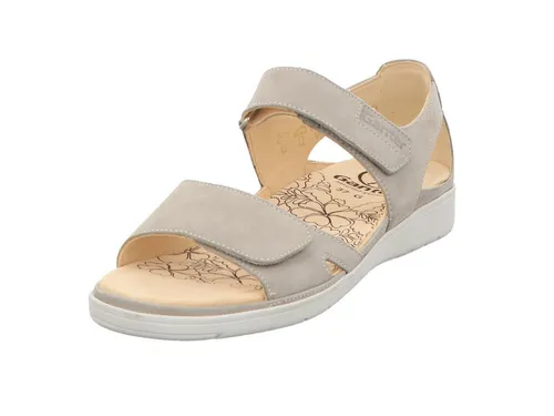 Ganter Damen Sandalen mit Klettverschluss - Graue, flache Sandale mit zweifach verstellbarem Klettverschluss und floralem, gepolstertem Fußbett – ideal für den täglichen Komfort.