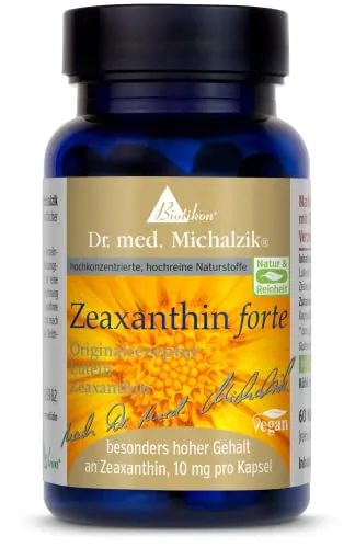 Zeaxanthin forte Dr. med. Michalzik - hochwertiges reines Zeaxanthin [10 mg] + reines Lutein [25 mg] - je Tagesempfehlung [430mg] reines Tagetes patula-Extrakt - ohne Zusatzstoffe - von Biotikon®