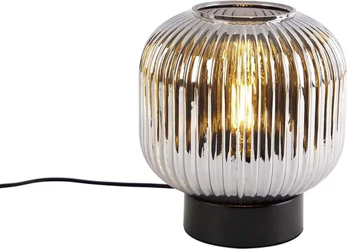 QAZQA Smarte Tischleuchte Karel mit WiFi und Rauchglas - Elegante Tischleuchte in Schwarz mit Rauchglas, dimmbar und smart steuerbar. Ideal für jeden Raum und sorgt für stimmungsvolles Licht. Perfekt für Ihr modernes Interieur!