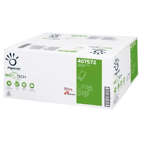 Papierhandtücher Papernet BIOTECH 3150 Blatt, 2-lagig, 15 Packungen - Praktische Falthandtücher mit 3150 Blättern, ideal für den professionellen Einsatz. Aktiviert durch Wasser zur Unterstützung der Pflege Ihrer Abwasserrohre und zur Vermeidung von Gerüchen und Verstopfungen.