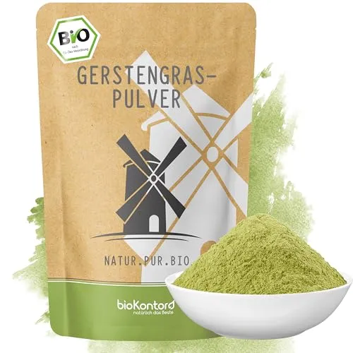 bioKontor – Bio Gerstengraspulver 250g – Gerstengras Pulver fein gemahlen – Gerstengras aus biologischem Anbau – vielseitig für Smoothies & grünen Saft – 100% naturrein – deutsche Handabfüllung
