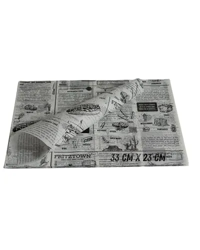 FRITZTOWN Deli Paper 33×23 cm Weiß | Fettabweisendes Einschlagpapier für Burger & Snacks - Ideal für Burger, Sandwiches und Fingerfood – das Fritztown Deli Paper bietet eine stabile, fettabweisende Oberfläche, die auch bei saftigen Speisen nicht durchweicht. Perfekt für Streetfood und Take-Away!