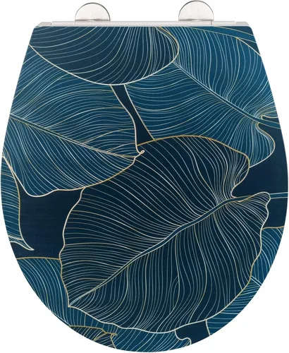 WENKO WC-Sitz Big Leaves - Hochwertiger WC-Sitz aus antibakteriellem Duroplast mit Relief-Oberfläche und Absenkautomatik, ideal für hygienisches Badezimmerdesign.