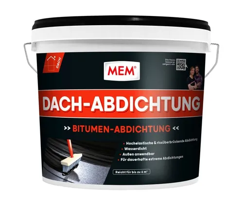 MEM Bitumen Dach-Abdichtung - 12 l, lösemittelfreie Latex-Bitumenmasse für dauerhafte Wasserabdichtung und zuverlässigen Schutz bei Alt- und Neubauten