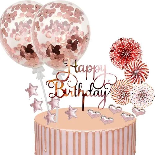 17-teilige Tortendeko Happy Birthday Rose Gold Glitter Cupcake Topper - Vielseitige Tortendeko für jeden Anlass – ideal für Geburtstagstorten, Muffins und mehr. Hergestellt aus lebensmittelechten, geruchlosen Materialien. Verleihen Sie Ihrer Feier mit eleganten Rose Gold Elementen eine besondere Note.