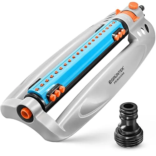 GRÜNTEK Rasensprenger für große Rasenflächen - Sprinkler für Flächen bis 462 m² mit Turbo-Motor, 20 Düsen und variabler Sprengbreite bis 18 m für effiziente Bewässerung.
