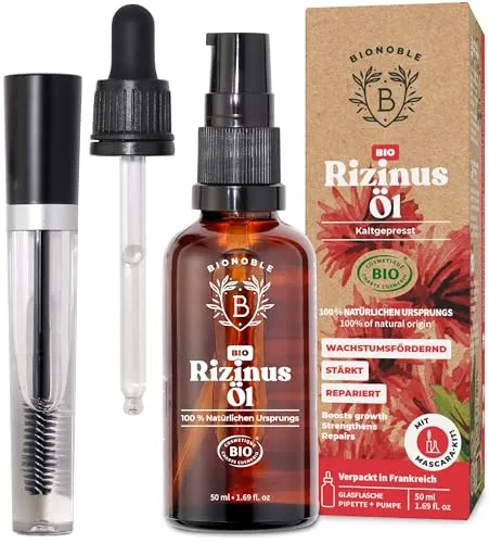 Herb Rycynowy Öl 50ml - 100% rein für Hautpflege - Aroma- & ätherische Öle, fördert das Haarwachstum und stärkt Nägel. Mit präzisem Mascara-Kit für einfache Anwendung, ideal für Wimpern, Augenbrauen und Bartpflege.