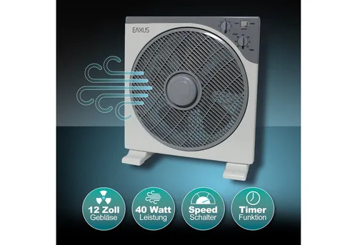 EAXUS® Boden-Tischventilator 30cm - Oszillierend mit 3 Stufen - Ventilatoren: Leistungsstarker 40W Tischventilator mit leiser Oszillation und integriertem Kippschutz – ideal für jeden Raum.