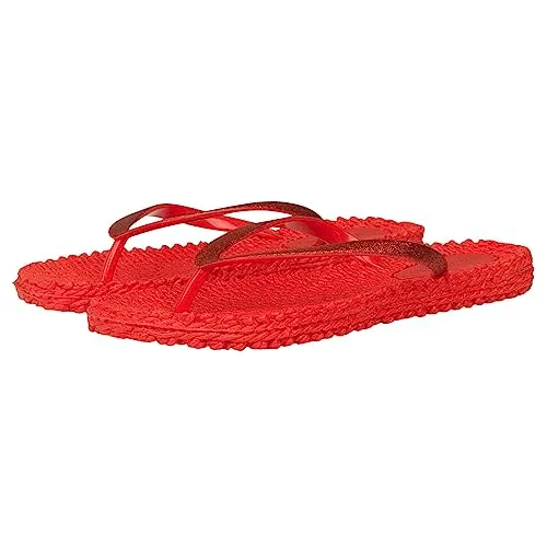 Ilse Jacobsen HORNBÆK | Cheerful01 | Damen Flip Flops mit Glitter | Dänische Design | Sommer Strand Zehentrenner | DEEP RED | 40 EU