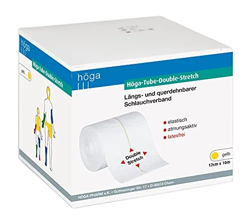 Höga Pharm Tube-Double-Stretch längs- und querdehnbarer Schlauchverband, gelb 12 cm x 10 m, elastisch, atmungsaktiv, latexfrei