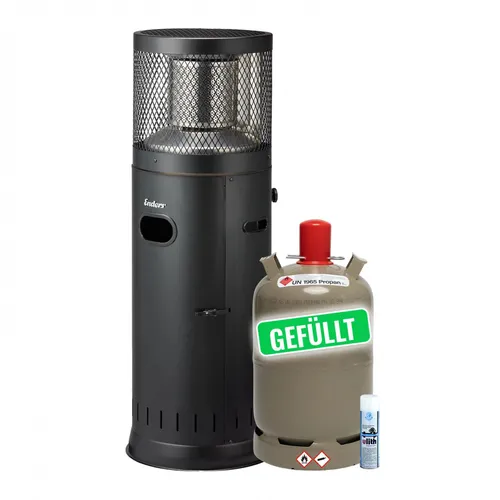 Enders Terassenstrahler Polo Black 2.0 mit 11 kg Propangasflasche - Feuerschalen: Effektiver Heizstrahler in elegantem Schwarz, ideal für gemütliche Abende im Freien mit einer Füllmenge von 11 kg Propangas.
