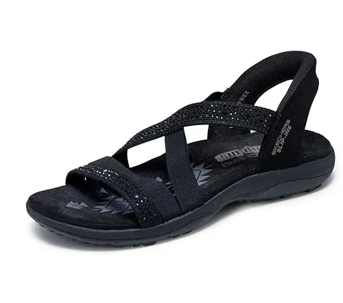 Skechers Damen Reggae Slim-Summer Sparkle Sandalen, Schwarz, 36 EU - Bequeme Slip-In-Sandalen mit Memory-Schaum-Fußbett für hohen Tragekomfort. Waschmaschinenfest und aus veganen Materialien, ideal für den Sommer.