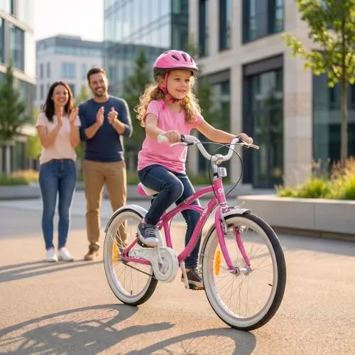 Actionbikes Kinderfahrrad Cruiser 20 Zoll - Rosa - Stylisches 20-Zoll-Kinderfahrrad mit Cruiser-Rahmen, höhenverstellbarem Sattel und sicherer Ausstattung – ideal für Kinder von 5-9 Jahren.