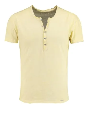 Key Largo Herren Lemonade Button T-Shirt, Pastel Yellow (1418), XL EU - Hochwertiges Herren T-Shirt aus reiner Baumwolle. Mit dekorativer Knopfleiste und lässigen offenen Saumkanten. Ideal für entspannte Outfits mit Jeans oder Shorts.