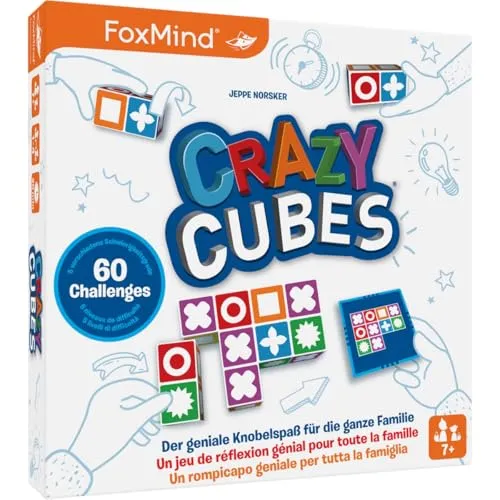 FOXMIND - Crazy Cubes: Schnelles Denkspiel - Gesellschaftsspiel für schnelle Denker, mit verschiedenen Schwierigkeitsstufen und herausfordernden Mustern für spannenden Spielspaß mit Freunden oder Familie.