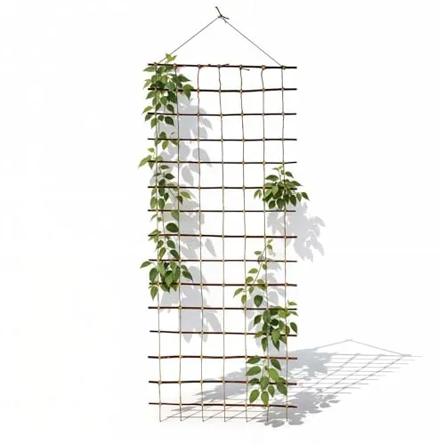 Floranica Rankhilfe Rankgitter 150 cm aus Naturweide mit Jutesack - Ökologische Rankhilfe für Kletterpflanzen, handgefertigt aus 100% Naturweide. Ideal zur Unterstützung von Rosen und Gemüse, einfach zu installieren und umweltfreundlich verpackt.