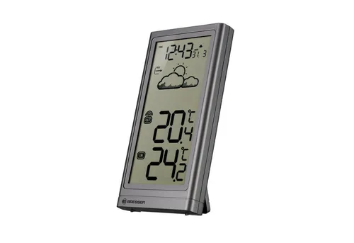 BRESSER Funkwetterstation Meteo Temp Anthrazit - Wettersensoren mit präziser Innen- und Außentemperaturmessung, Frostwarnung und großem, gut lesbarem Display für ein angenehmes Raumklima und zuverlässige Wettervorhersage.