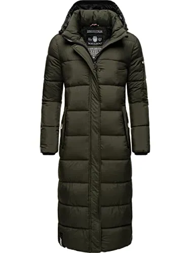 Navahoo Damen Wintermantel Isalie Dark Olive XXL - Funktionsjacke mit abnehmbarer Kapuze, ideal für kalte Tage. Der gefütterte Steppmantel bietet eine Innentasche für Bluetooth-Kopfhörer und Powerbank – perfekt für unterwegs!