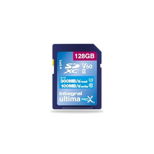 Integral 128GB UHS-II SD-Karte v60 – High Speed für Profis - Speicherkarten für professionelle Fotografen und Videofilmer. Mit bis zu 300MB/s Lese- und 100MB/s Schreibgeschwindigkeit ideal für 8K- und 4K60-Videoaufnahmen.