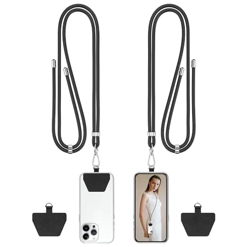 COCASES Handyband Universal zum Umhängen- 2 Stück Handyband aus Nylon kompatibel mit jeden Smartphones, Handygurt Umhängenband mit Kordel (Schwarz*2)