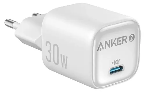 Anker Zolo 30W Super-Schnellladegerät, USB-C, Weiß - Handy-Ladegeräte mit 30W Schnellladeleistung, dreimal schneller als herkömmliche Ladegeräte. Ideal für Smartphones und Tablets, kompakt und effizient dank fortschrittlicher GaN II-Technologie.