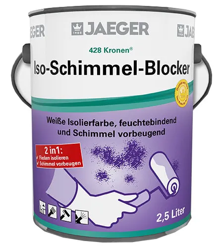 Jaeger Kronen Schimmelfarbe Iso Schimmelblocker 750 ml - Farben: Weiß deckende Spezialbeschichtung ohne biozide Wirkstoffe, ideal für feuchte Räume, alkali- und schimmelbeständig, ergiebig für 3-5 qm pro Liter.