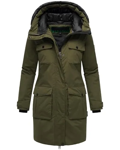 Navahoo Damen Winterjacke Eissturm 14 - Olive Forest Gr. M - Funktionsjacke mit wind- und wasserabweisenden Eigenschaften, ideal für kalte Wintertage und Outdoor-Aktivitäten. Die abnehmbare Kapuze und anpassbare Taille sorgen für zusätzlichen Komfort und Stil.