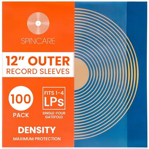 SPINCARE 100x Schallplattenhüllen 12 Zoll mit UV-Schutz | Außenhüllen für LP & Doppelalbum | Stabile Polyethylen Schutzhüllen für Vinyl | Archivfeste Schallplatten-Schutzhüllen