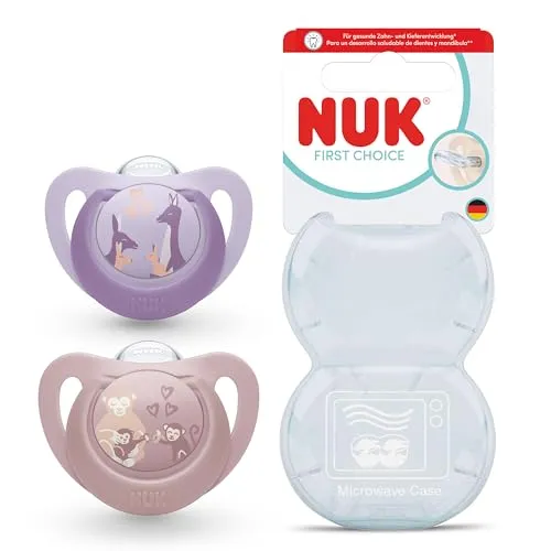 NUK First Choice Baby Schnuller | 6-18 Monate | Orthodontische Schnuller | Beruhigt 99% aller Babys** | Affe/Känguru | 2 Stück