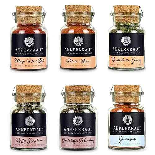 Ankerkraut Grill Set 6 Gewürze - Kräuter-Set für leidenschaftliche Griller: Enthält 6 hochwertige Gewürze ohne Konservierungsstoffe, ideal für Fleisch, Fisch und Gemüse – das perfekte Geschenk für Grillfans!