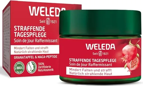WELEDA Bio Straffende Tagespflege - Feuchtigkeitspflege mit Granatapfelsamenöl & Maca-Peptiden - Hochwertige Tagescreme für die Haut ab 40, die die Elastizität verbessert und für eine frischere Ausstrahlung sorgt. Ideal für die tägliche Pflege und als Make-Up Grundlage, dermatologisch getestet und vegan.