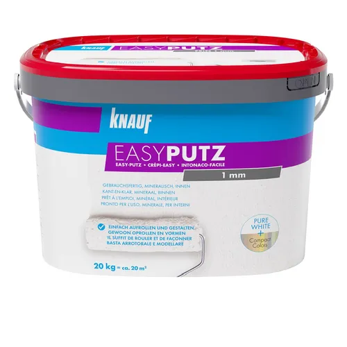 Knauf EasyPutz Streichputz 20 kg - Weißer, feiner Putz für perfekte Oberflächen - Putz, ideal für Innenräume mit einfacher Verarbeitung und hervorragendem Deckvermögen.