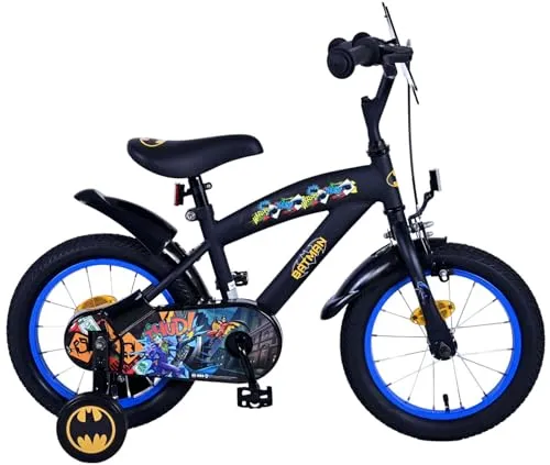 Volare Kinderfahrrad Batman 14 Zoll - Straßenfahrräder für Kinder, mit coolem Batman-Design und stabiler Bauweise für sicheres Fahren.