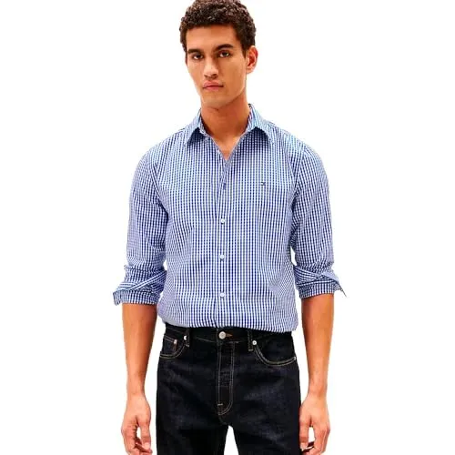 Tommy Hilfiger Herren Flex Poplin Big Gingham Shirt, Wedge Blue - Elegantes Herrenhemd mit großem Karomuster, aus hochwertigem Material, ideal für lässige und formelle Anlässe.