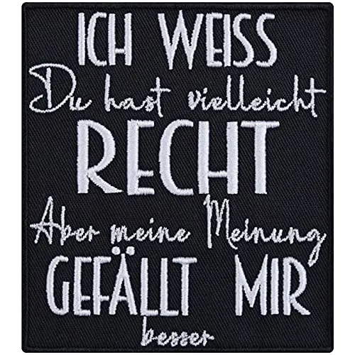 Aufnäher "Ich weiß du hast vielleicht Recht - aber meine Meinung gefällt mir besser" Büro Spruch lustig Aufbügler Office Patch Geschenk Applikation für alls Stoffe - 80x90mm