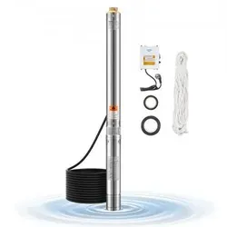 VEVOR 550W Tiefbrunnenpumpe - Hochleistungs-Tauchpumpe mit 65L/min Durchfluss und 64m Förderhöhe, ideal für Brunnen und Bewässerungssysteme.