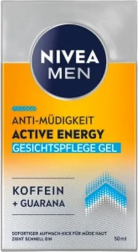 NIVEA MEN Active Energy Gesichtspflege Gel 50 ml - Tagespflege mit schnell einziehendem Gel für Männer, spendet sofortige Feuchtigkeit und bekämpft Zeichen von Müdigkeit dank natürlichem Koffein.