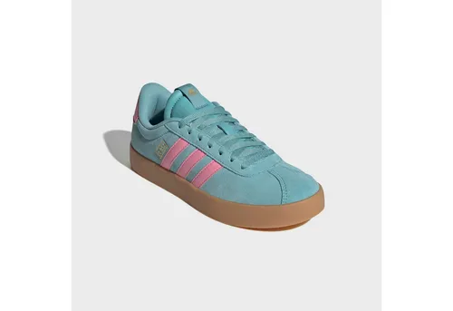 Adidas Damen VL Court 3.0 Schuhe – Mint/Bliss Pink/Gold, 38 2/3 EU - Stylische Sneakers mit regulärer Passform, aus beschichtetem Leder, ideal für den Alltag und trendige Outfits. Dämpfende Zwischensohle für zusätzlichen Komfort.