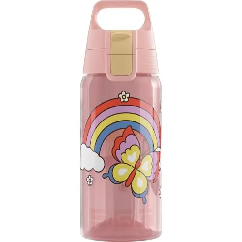 Sigg - Trinkflasche Kinder - Viva One Rainbow - Für Kohlensäurehaltige Getränke Geeignet - Auslaufsicher - Spülmaschinenfest - BPA-frei - Sport & Schule - Rosa mit Regenbogen - 0,5L