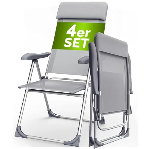 Casaria® Gartenstühle 4er Set Klappbar 7-Fach Verstellbar Alu mit hoher Rückenlehne Faltbar Balkon Campingstuhl Balkon Terrasse Klappstuhl Hochlehner