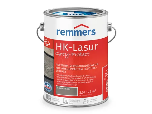 Remmers HK Lasur 2,5L - graphitgrau Holzschutz - Dünnschichtlasur für außen, lösemittelbasiert, schützt Holz effektiv und verleiht einen modernen graphitgrauen Look.