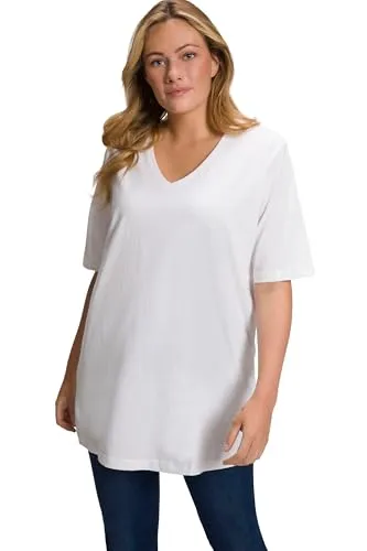 Ulla Popken Damen große Größen Übergrößen Plus Size T-Shirt, V-Ausschnitt, Relaxed, Halbarm schneeweiß 54+ 515283200-54+